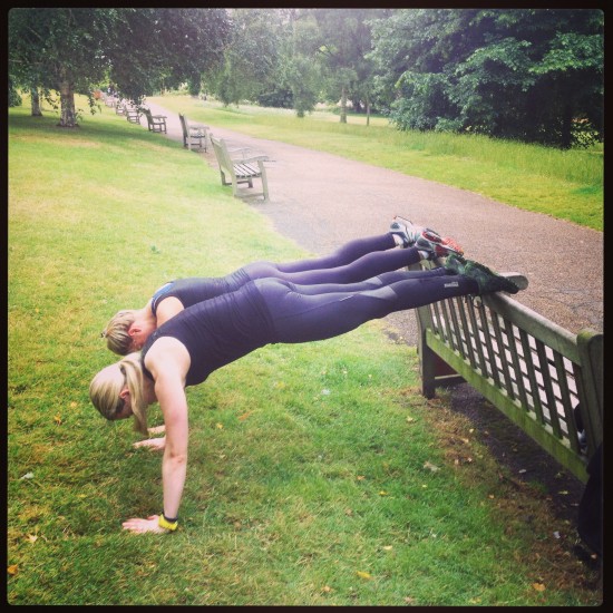 The girls in Hyde Park doing their bench press ups.